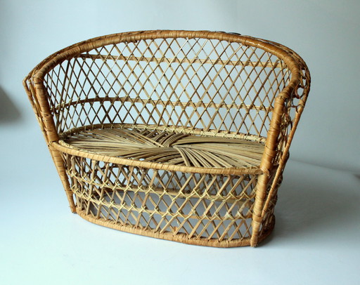 Chaise paon vintage en rotin - Banc pour fleurs - Tabouret pour fleurs