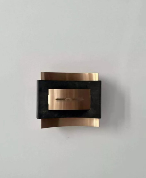 Image 1 of Coppia di applique vintage, metallo nero opaco e rame, Paesi Bassi 1960