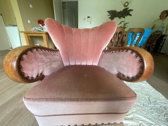 Image 1 of Set van 4 Art Deco fauteuils (ca. 1920-1950) | Opnieuw bekleed met roze fluweel