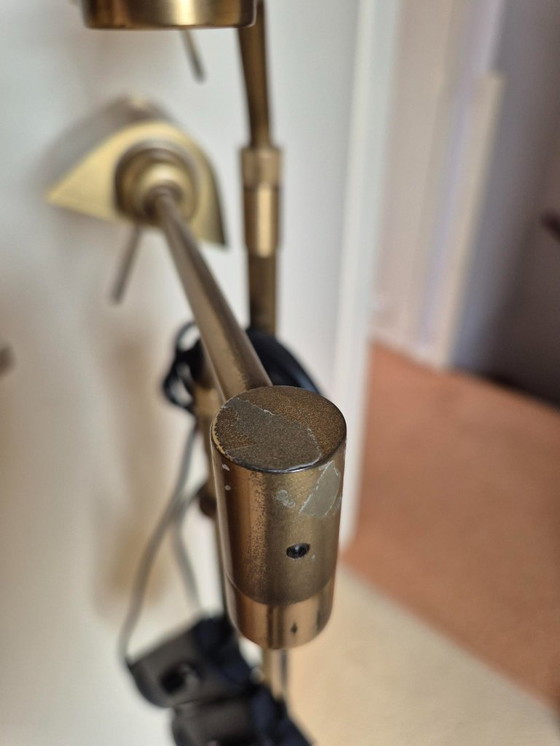 Image 1 of Dubbele Leeslamp - Vloerlamp - Notaris vloerlamp - Dimmer - Metaal - Koper/Bronskleurig - In hoogte verstelbaar - Zwenkarm.