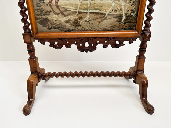 Image 1 of Antique Victorian Needlepoint Fire Screen