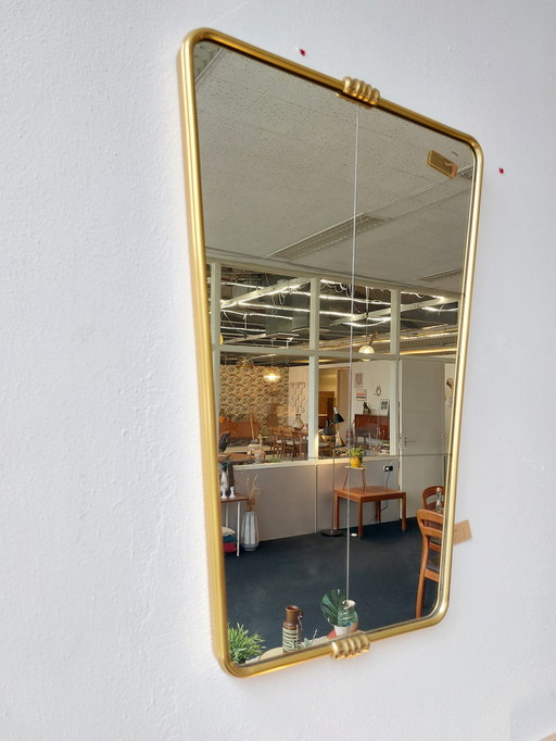 Vintage mirror brass edge crystal glass 70s