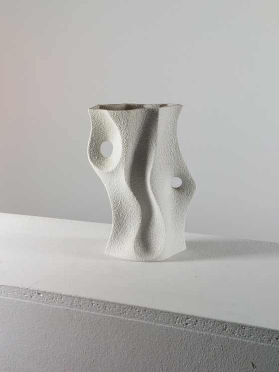 Image 1 of Organic Vintage Mid Century Bisque Porcelain Sgrafo Modern Vase