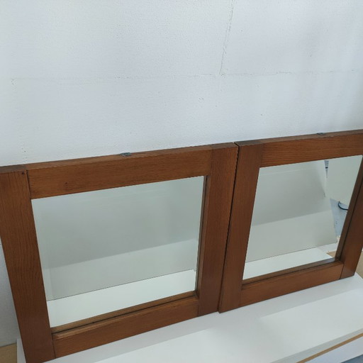 Vintage MTE Theuns Belgian oak faceted wall mirror (2 present)