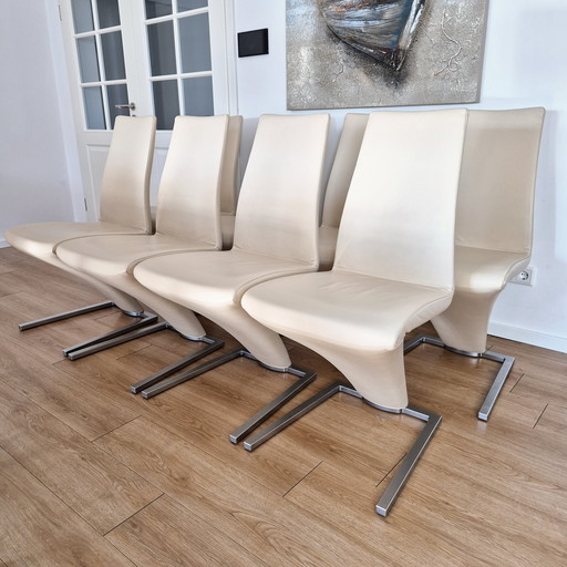 4 Rolf Benz 7800 Chaises Cuir Crème