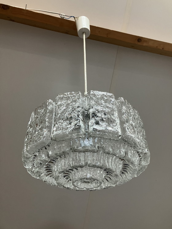 Image 1 of Vintage IJsglas Hanglamp van Glashutte Limburg Duitsland