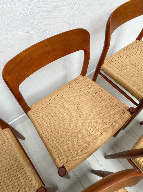 Image 1 of Set di 6 sedie da pranzo vintage n. 75 in teak di Niels O. Møller per J.L. Møllers Møbelfabrik, design danese, anni '50