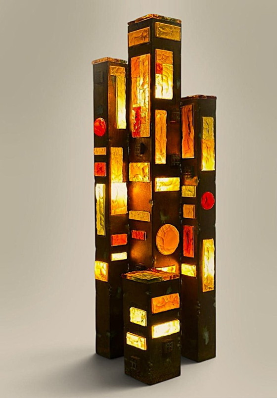 1970s Longobard Floor Lamp – Hammered Glass & Wrought Iron, Italy – Floor lights, Cast Iron (photo 4 of 10)