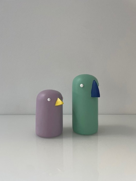 Image 1 of Skandinavische Vogelfiguren aus Holz, Set in Flieder und Mint
