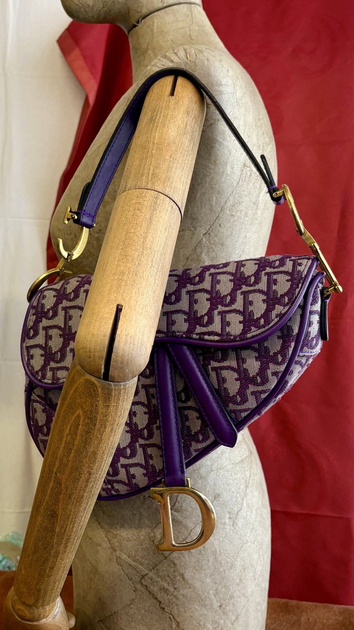 Christian Dior Saddle Bag - Purple Monogram Canvas - Original (2010) - Incl. 2 Dior Straps