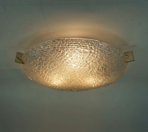 Lampada da soffitto vintage Kaiser Ice Glass, a incasso, anni '60/'70, con superficie in rilievo. – plafondlampen, Metal