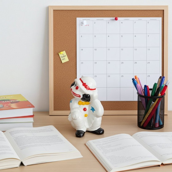 Image 1 of Paire de serre-livres vintage en céramique représentant des clowns