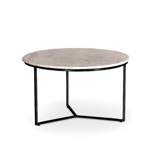 Table d'appoint en marbre blanc avec pied en métal noir d60 – bijzettafels, Marble
