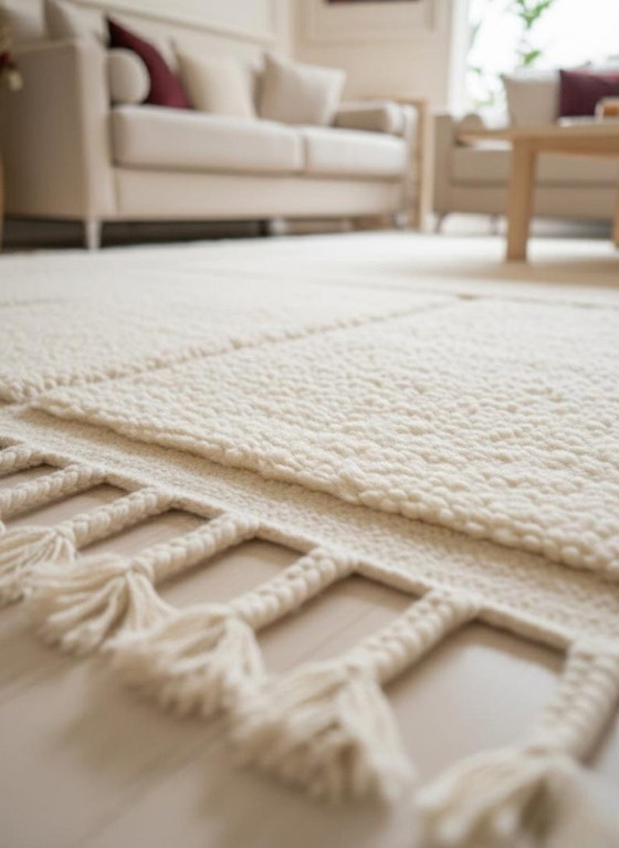 Image 1 of Weißer handgeknüpfter Berberteppich, 250 cm x 150 cm