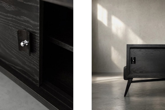 Image 1 of Vintage Mid-Century Modern Scandinavian Dark Oak Sideboard with Wooden & Metal Handles, 1960s