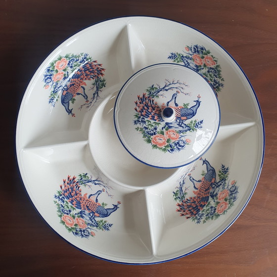 Image 1 of Piatto da portata vintage a forma di pavone in porcellana giapponese degli anni '50