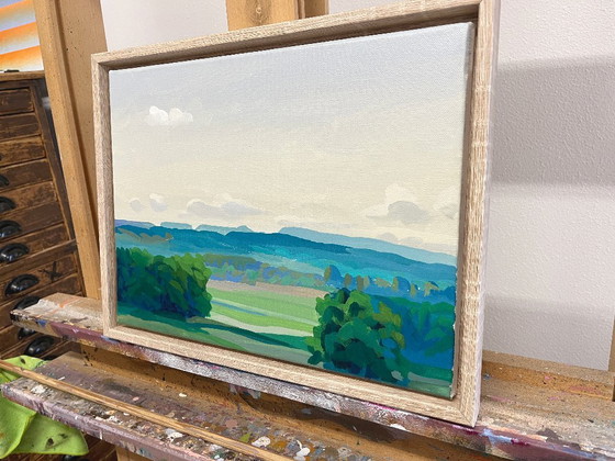 Image 1 of Paisaje de verano, pinturas acrílicas sobre lienzo, cuadro original con marco, 43 x 33 cm