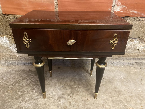 Image 1 of Chevet Ancien Table Nuit N252 Tiroir Bois Laqué Milieu XXeme Vintage #D394