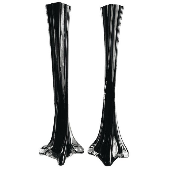 Image 1 of Vintage set of mid-century slimline vases in black glass, 1970s