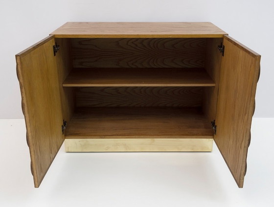 Image 1 of Brutalist Italian Chestnut Wood and Brass Bar Cabinet, 1970s