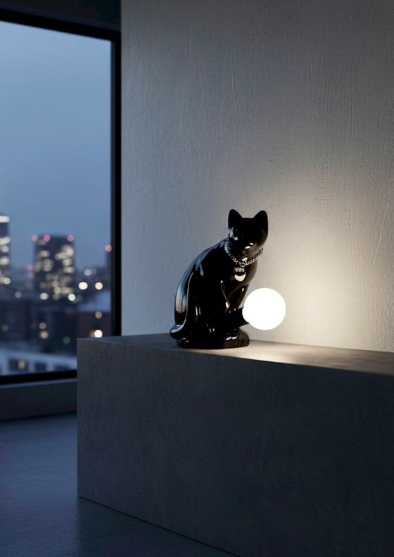 Image 1 of "NOX" table lamp by "neo" Handmade / Stoneware / Black Gloss / Limited Edition