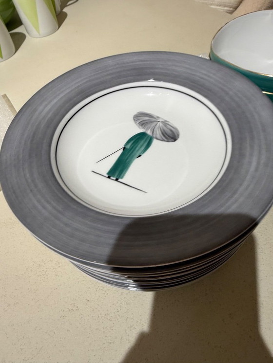 Image 1 of Molecot green and grey dinnerware – large set (41 pieces) The complete lot has a very high original value (≈ €5,400) Dinnerware