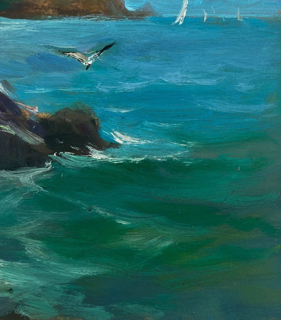 Image 1 of Original Oil Painting Coastal Rock Landscape A sea storm is approaching