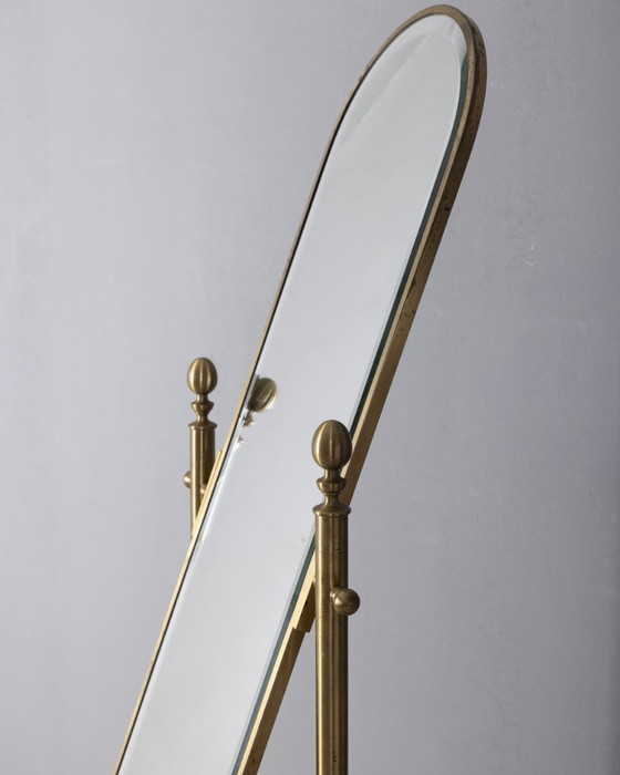 Image 1 of Specchio psiche da terra vintage anni 50 in ottone dorato design Italiano