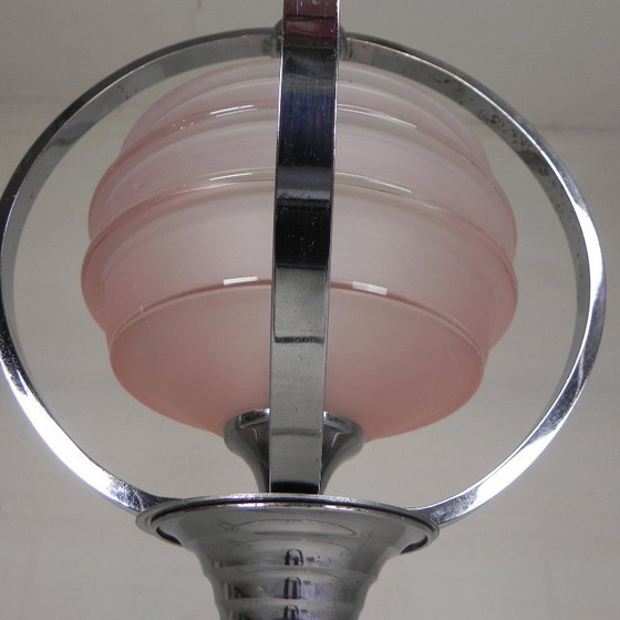 Image 1 of Art Deco pendant lamp with glass shade in a chrome frame, 1930s