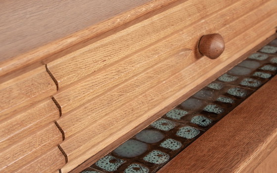 Image 1 of Large sideboard in oak and Danikowski ceramics, by Guillerme and Chambron, 1960.