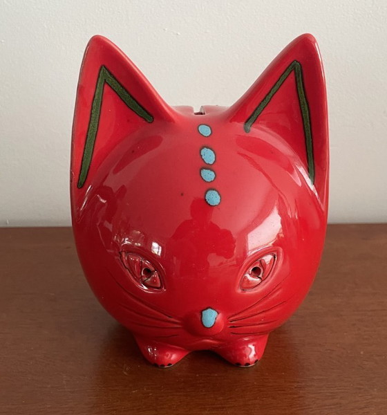 Image 1 of Bertoncello - Vintage rode “kat” spaarpot