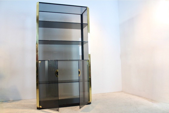 Willy Rizzo Smoked Glass Cabinet for Mario Sabot 1970, Sideboard cabinet, polished steel, Brass (photo 7 of 12)