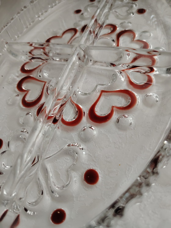 Image 1 of Ciotola per snack e piatto per torta vintage Walther Glas, decoro a cuore