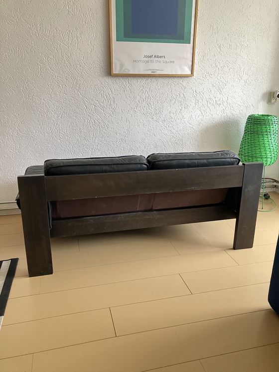 Image 1 of Leolux - Sofá de dos plazas de cuero negro modelo 757, Harry de Groot