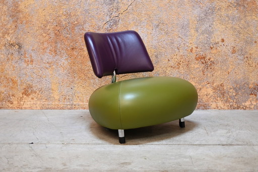 Fauteuil design Leolux Pallone combinaison de cuir violet et vert