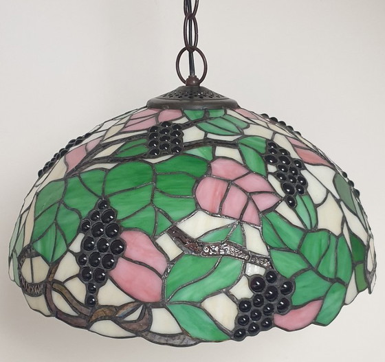 Image 1 of Large (40cm) Tiffany / stained glass grape pendant lamp