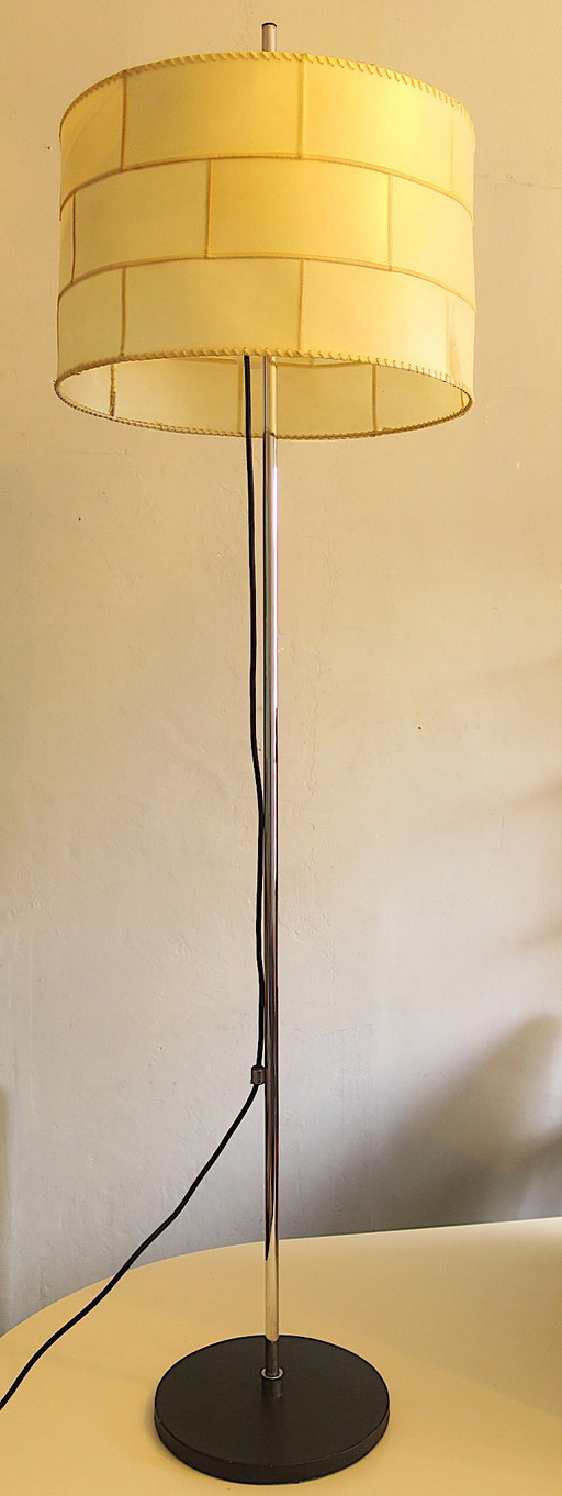 Floor Lamp with Patchwork Parchment Shade and Black Leather Foot by Staff, 1960s