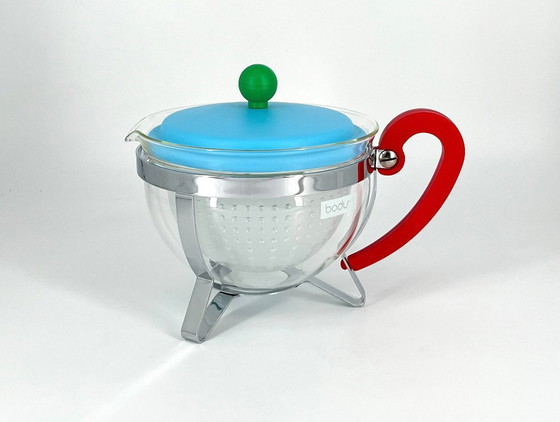 Image 1 of Rare Vintage Bodum Tea Set with Glass Teapot "Chambord"& Mugs – Scandinavian Postmodern Design, 1970s , 1980s