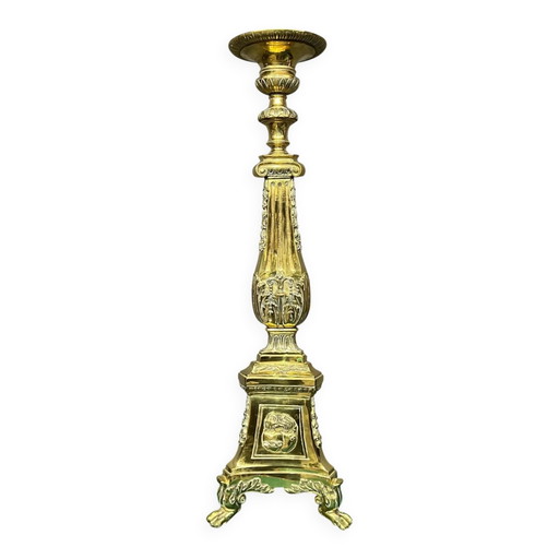 Grande candelabro da terra in bronzo massiccio. Altezza 100 cm. – kandelaars en kaarsen, Bronze