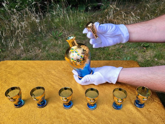 Vintage Murano Handmade Decanter Set - 24K Gold - Light blue 6 piece liquor set, Glass & Decanter, Glass (photo 2 of 8)