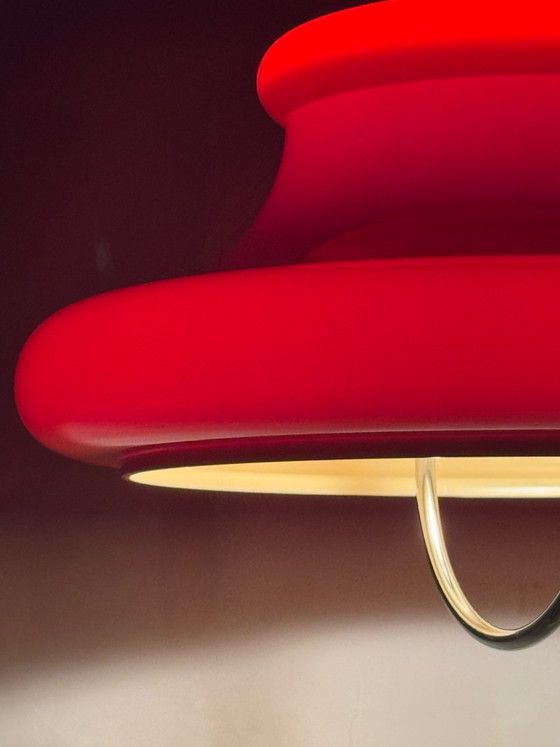 Vintage 1970s Space Age Orange Acrylic Pendant Lamp | Meblo Style – Plastic, Chrome (photo 5 of 6)
