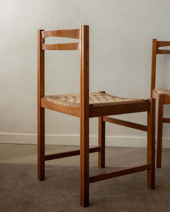 Image 1 of Vintage Italian Rustic Modern Dining Chairs by Snaidero, 1970s, Set of 5