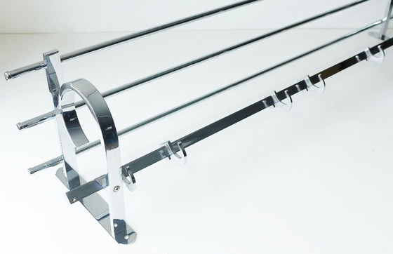 Image 1 of ART DECO Wardrobe Vintage Wall Coat Rack 1930s 1940s Chrome Silver Bauhaus Streamline