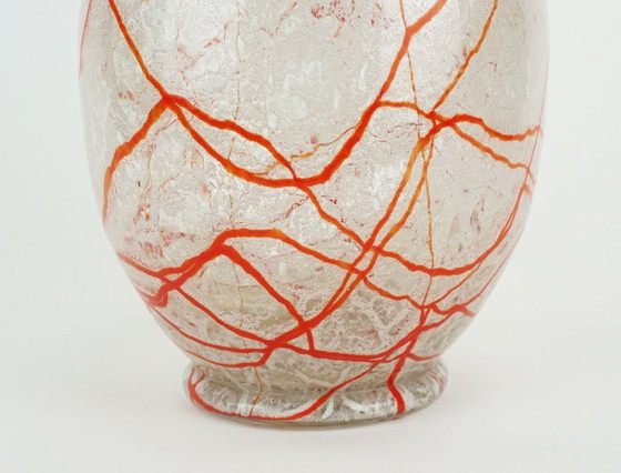 Image 1 of loetz klostermühle vaso in vetro art deco anni '30 vetro arancione bianco e trasparente