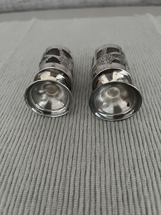 Image 1 of Set di saliera e pepiera in argento; vintage.