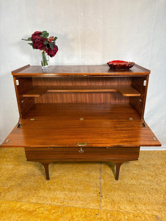 Image 1 of Mid-Century Retro Vintage Teak Bureau / Desk by Meredew 1960  Large Writing Surface • Danish Design Influence • Elegant Storage 