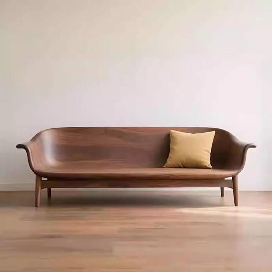 Image 1 of Zen stijl walnoot bank moderne minimalistische massief houten bank, handgemaakte zwarte walnoot of essen rechte bank voor woonka