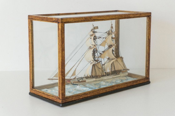 Image 1 of Antique Maritime Diorama - Handmade Boston Ship Model "Cherokee" in Display Case (ca. 1900)
