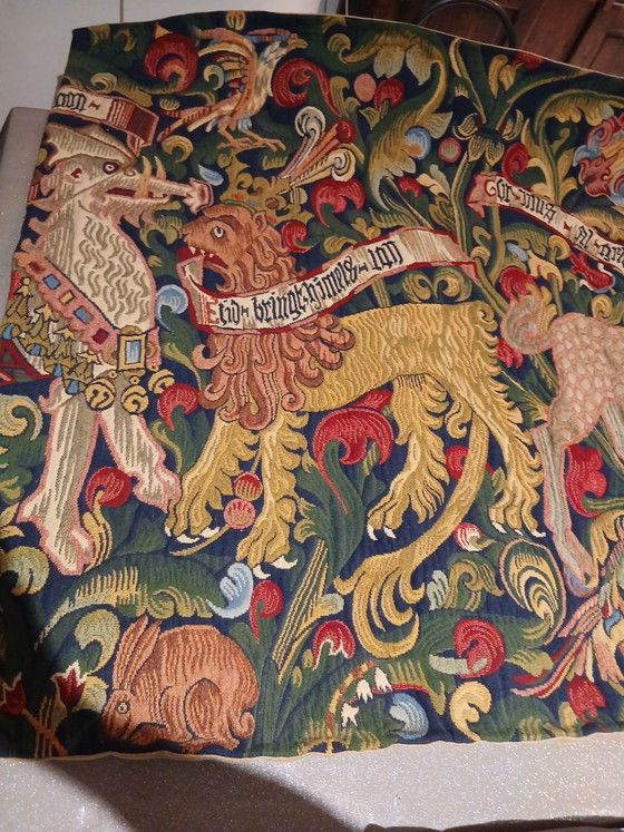 Tapisserie jacquard motif médiéval, Objets d'art, Coton, Textile, Bleu (photo 3 sur 5)