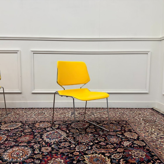 4x Sedia Vintage Gialla Matrix Krueger Di Thomas Tolleson – Sedie da pranzo, Metallo, Plastica (photo 14 of 17)